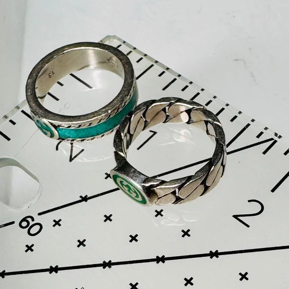 GUCCI Enamel Trio: Blue Interlocking G Necklace & (2) Turquoise Rings - Picture 8 of 16